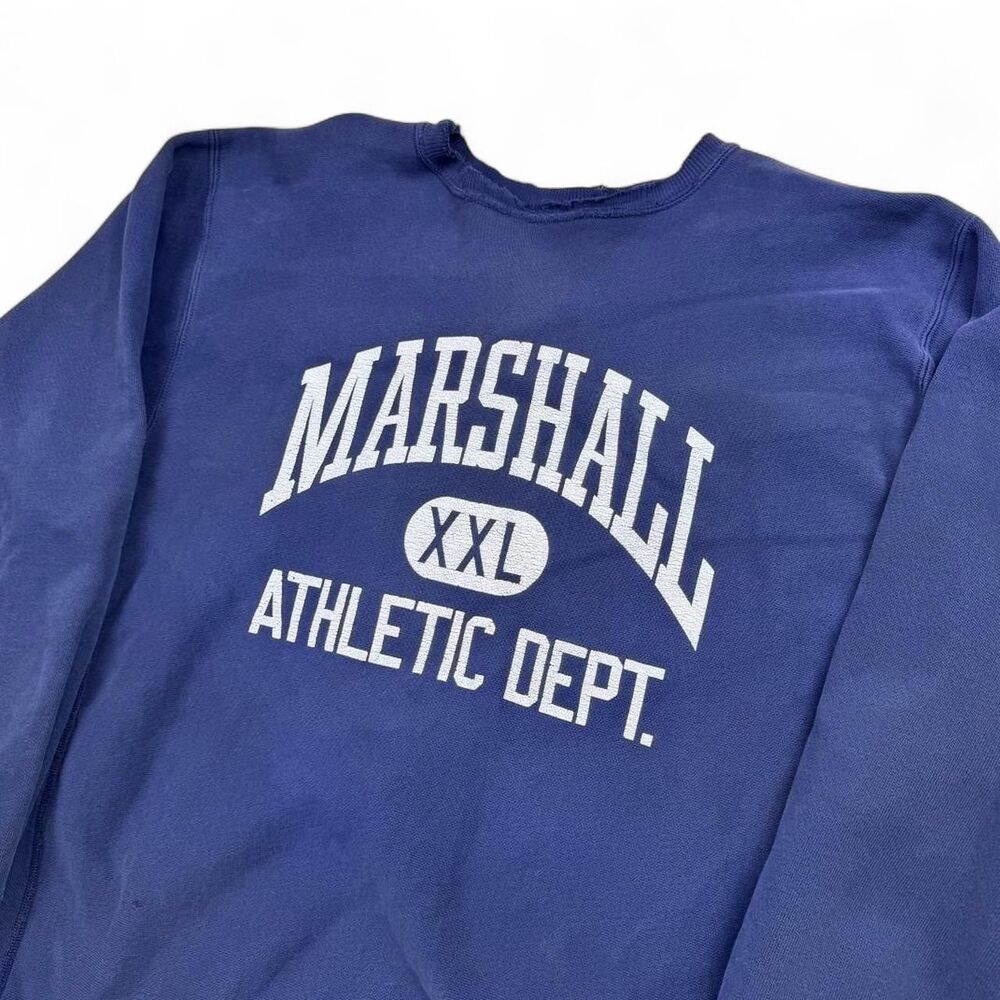 Vintage Navy Champion Marshall Athletic Dept Crewneck XXL Distressed Boxy